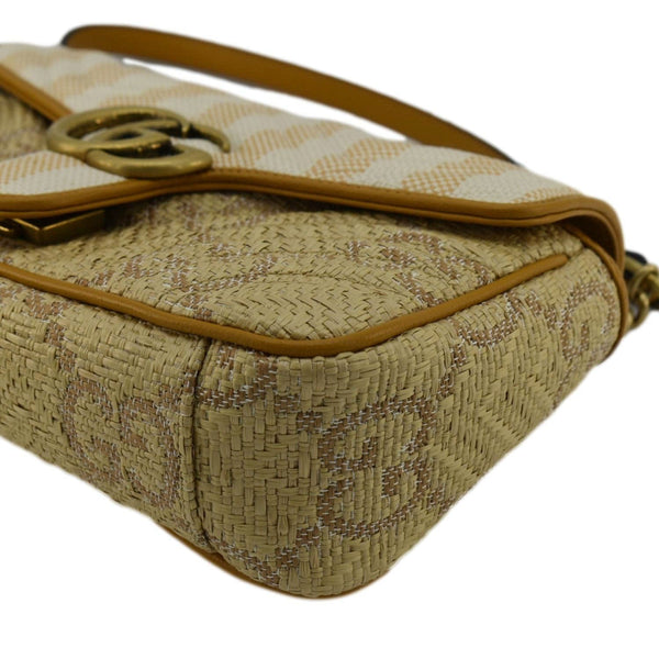 GUCCI GG Marmont Small Raffia Shoulder Bag Natural Beige 443497