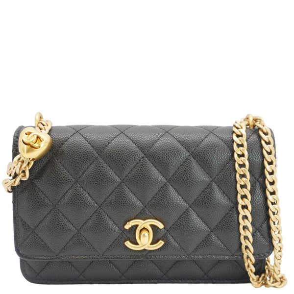 CHANEL Wallet On Chain Quilted Caviar Leather Crossbody Bag Black