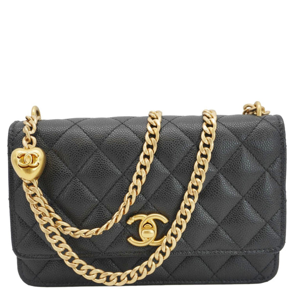 CHANEL Wallet On Chain Quilted Caviar Leather Crossbody Bag Black