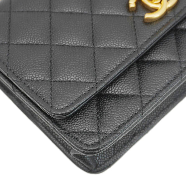 CHANEL Wallet On Chain Quilted Caviar Leather Crossbody Bag Black