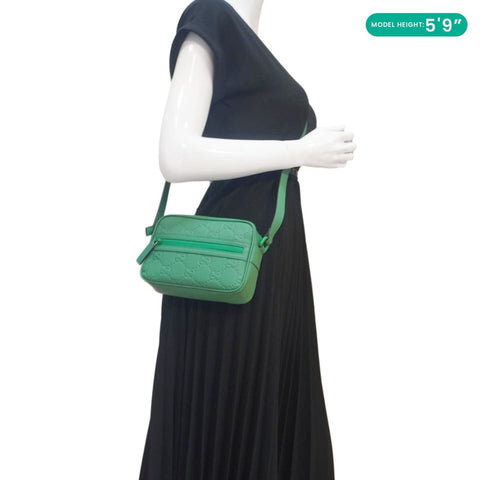 GUCCI GG Rubber-effect Leather Crossbody Bag Green 771321