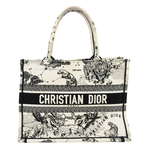CHRISTIAN DIOR Book Zodiac Embroidery Canvas Tote Bag Latte
