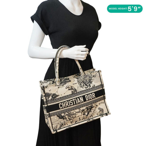 CHRISTIAN DIOR Book Zodiac Embroidery Canvas Tote Bag Latte