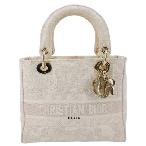 CHRISTIAN DIOR Lady Dior D-Lite Embroidered Canvas Shoulder Bag Beige