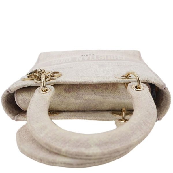 CHRISTIAN DIOR Lady Dior D-Lite Embroidered Canvas Shoulder Bag Beige