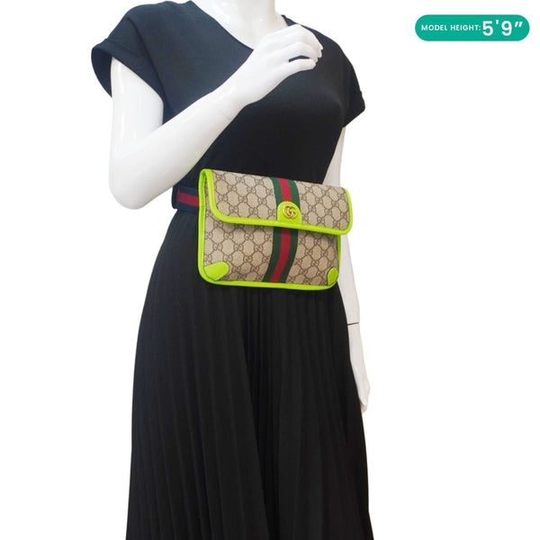 GUCCI Ophidia GG Supreme Canvas Web Belt Bag Neon Green 752597