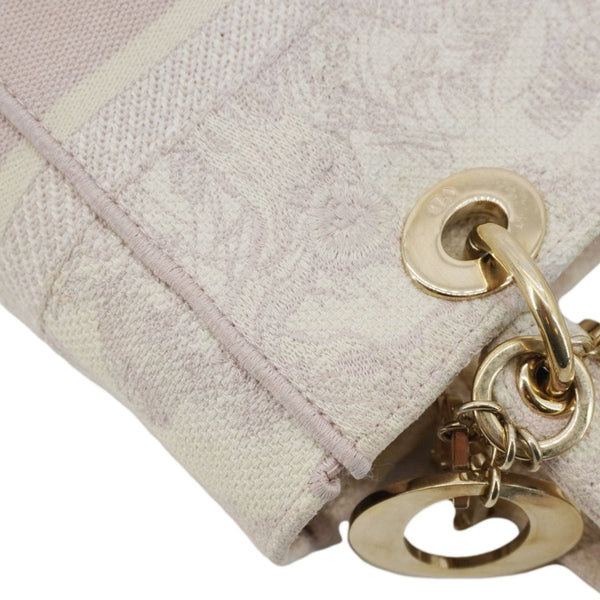 CHRISTIAN DIOR Lady Dior D-Lite Embroidered Canvas Shoulder Bag Beige