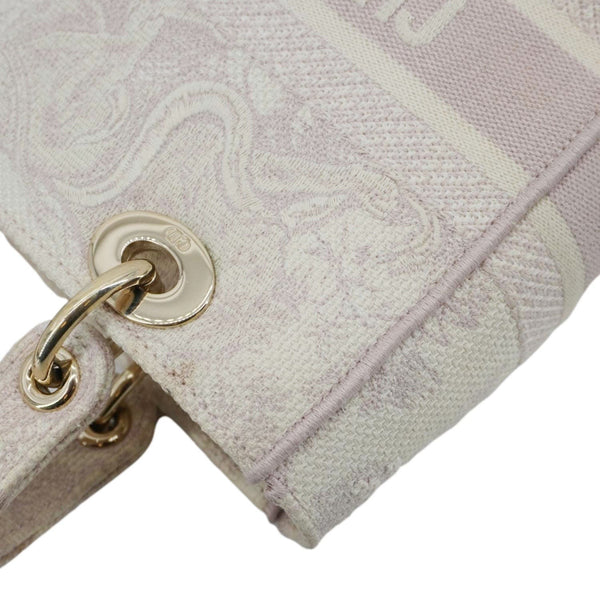 CHRISTIAN DIOR Lady Dior D-Lite Embroidered Canvas Shoulder Bag Beige