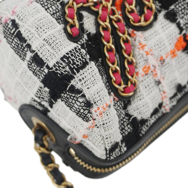 CHANEL Tweed Calfskin Signe Bowling Shoulder Bag Multicolor
