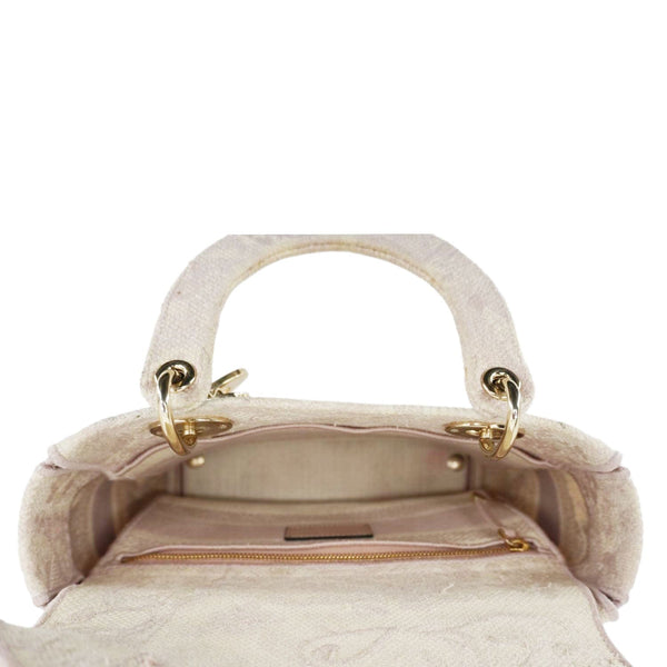 CHRISTIAN DIOR Lady Dior D-Lite Embroidered Canvas Shoulder Bag Beige