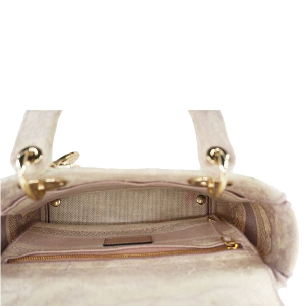 CHRISTIAN DIOR Lady Dior D-Lite Embroidered Canvas Shoulder Bag Beige