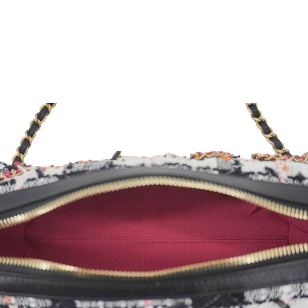 CHANEL Tweed Calfskin Signe Bowling Shoulder Bag Multicolor