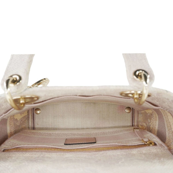 CHRISTIAN DIOR Lady Dior D-Lite Embroidered Canvas Shoulder Bag Beige