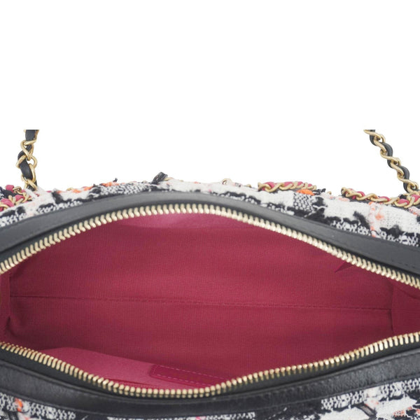 CHANEL Tweed Calfskin Signe Bowling Shoulder Bag Multicolor