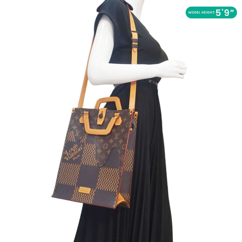 LOUIS VUITTON X NIGO Giant Damier Ebene Monogram Tote Shoulder Bag Brown