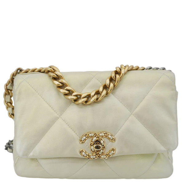 CHANEL Iridescent 19 Flap Calfskin Quilted Leather Shoulder Bag Metallic Gold