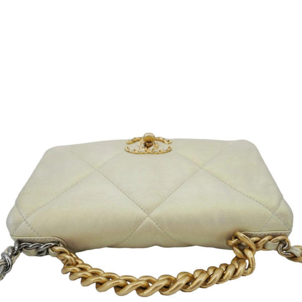 CHANEL Iridescent 19 Flap Calfskin Quilted Leather Shoulder Bag Metallic Gold
