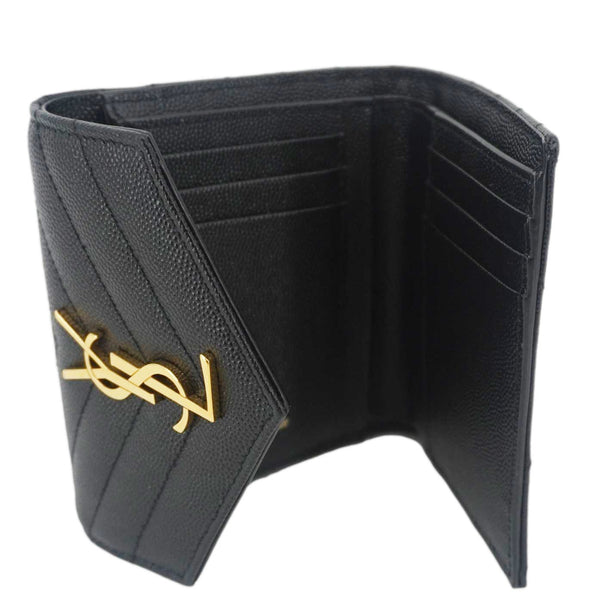 YVES SAINT LAURENT Monogram Envelope Small Grain de Poudre Leather Wallet Black