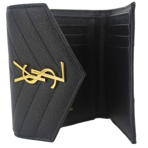 YVES SAINT LAURENT Monogram Envelope Small Grain de Poudre Leather Wallet Black