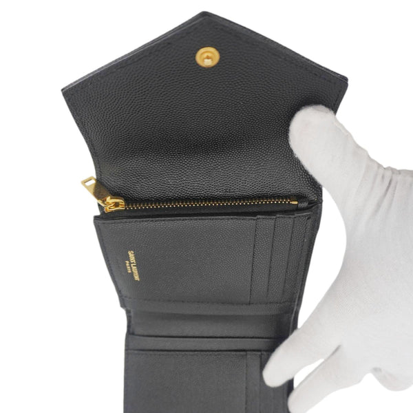 YVES SAINT LAURENT Monogram Envelope Small Grain de Poudre Leather Wallet Black