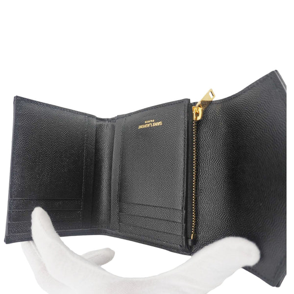 YVES SAINT LAURENT Monogram Envelope Small Grain de Poudre Leather Wallet Black