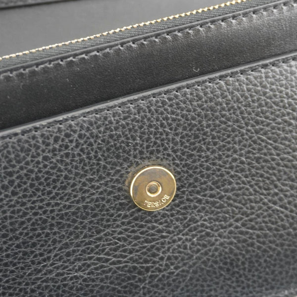 VERSACE Medusa Evening Grained Calfskin Clutch Crossbody Bag Black