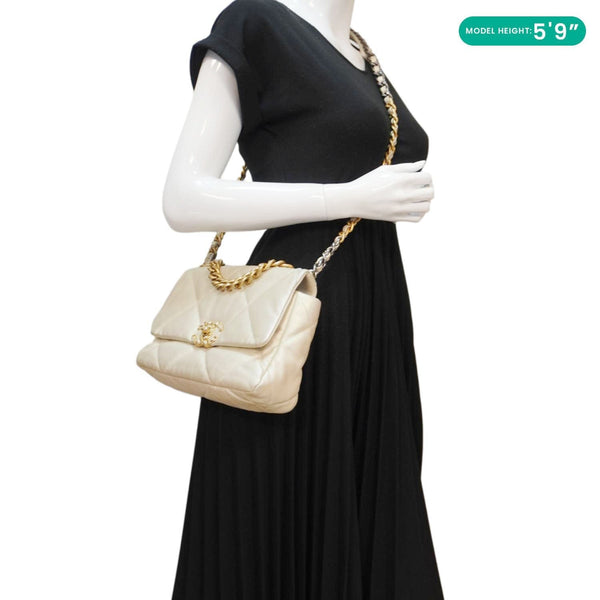 CHANEL Iridescent 19 Flap Calfskin Quilted Leather Shoulder Bag Metallic Gold