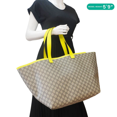 GUCCI Ophidia Medium GG Supreme Canvas Tote Bag Neon Yellow 786899