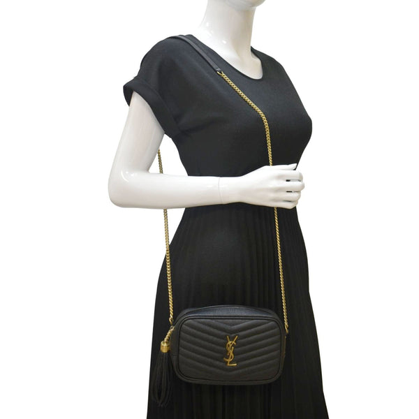 YVES SAINT LAURENT Lou Chevron Leather Camera Crossbody Bag Black