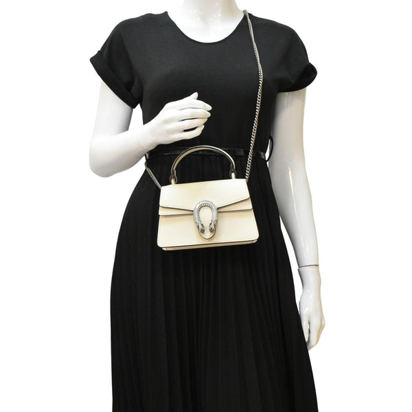 GUCCI Dionysus Mini Leather Top Handle Shoulder Bag Off White 752029