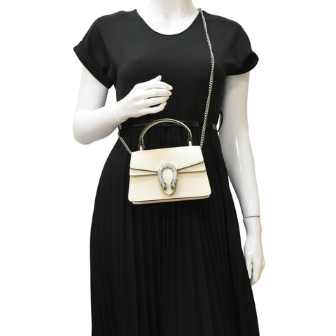 GUCCI Dionysus Mini Leather Top Handle Shoulder Bag Off White 752029