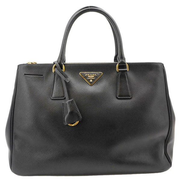 PRADA Galleria Double Zip Saffiano Leather Top Handle Tote Bag Black