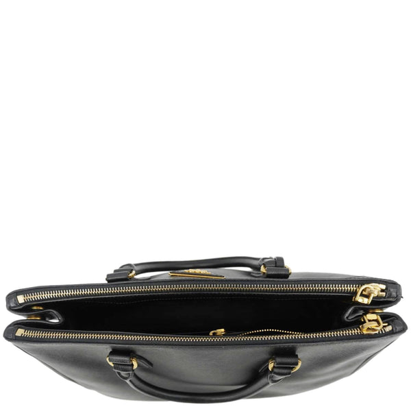 PRADA Galleria Double Zip Saffiano Leather Top Handle Tote Bag Black