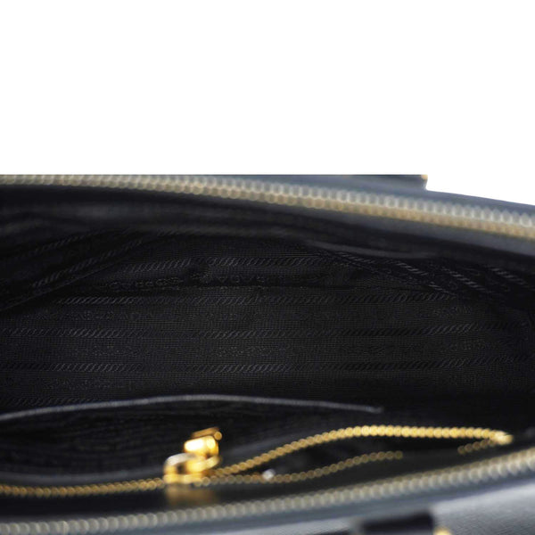 PRADA Galleria Double Zip Saffiano Leather Top Handle Tote Bag Black