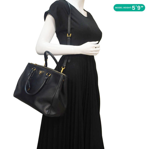 PRADA Galleria Double Zip Saffiano Leather Top Handle Tote Bag Black