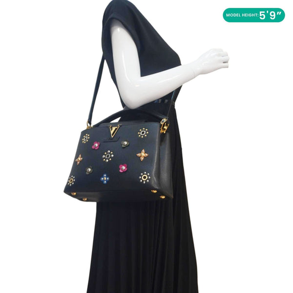 LOUIS VUITTON Capucines PM Mechanical Flower Taurillon Leather Shoulder Bag Black