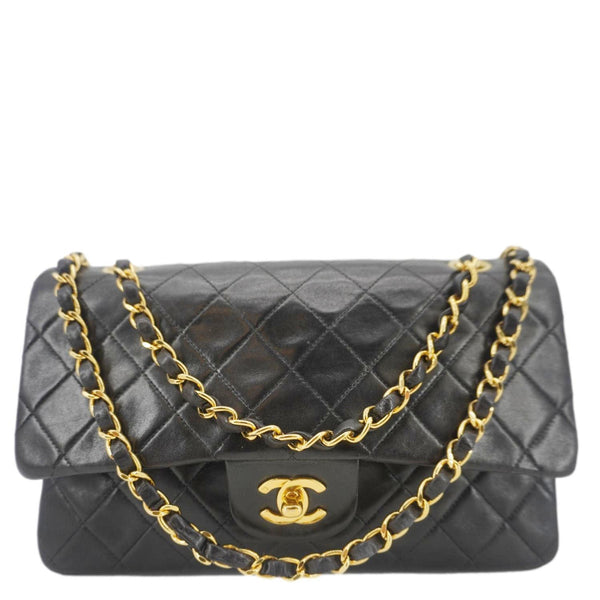 CHANEL Classic Flap Vintage Quilted Lambskin Leather Shoulder Bag Black