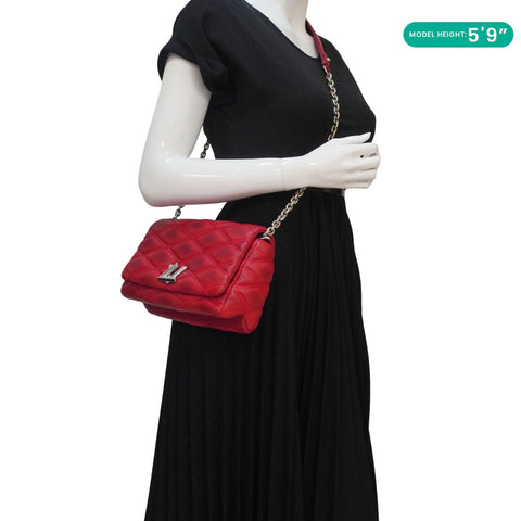 LOUIS VUITTON GO-14 PM Malletage Leather Shoulder Bag Red