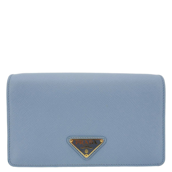 PRADA Bandoliera Saffiano Leather Chain Crossbody Bag Blue