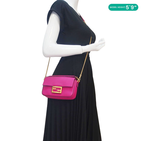 FENDI Selleria Cuoio Romano Leather Baguette Crossbody Bag Pink