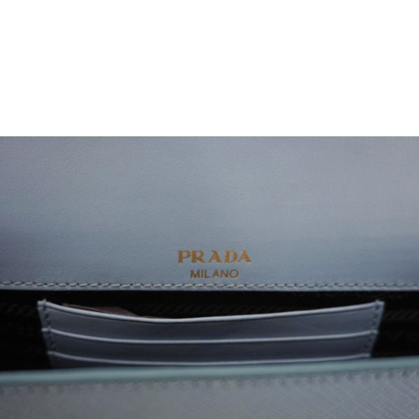 PRADA Bandoliera Saffiano Leather Chain Crossbody Bag Blue
