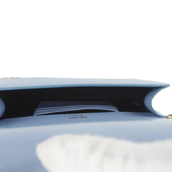 PRADA Bandoliera Saffiano Leather Chain Crossbody Bag Blue