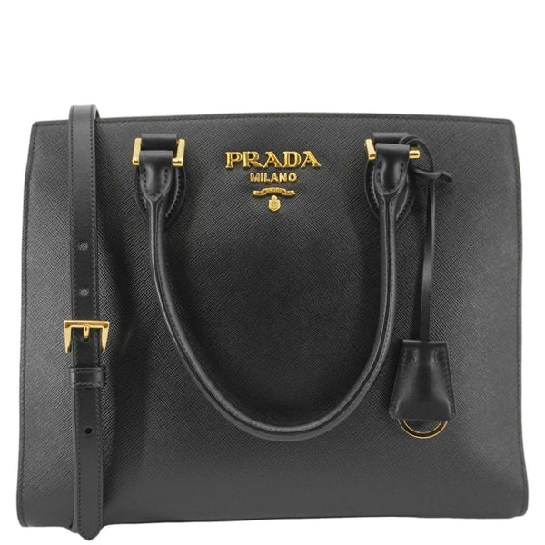 PRADA Soft Zippered Saffiano Leather Tote Bag Black