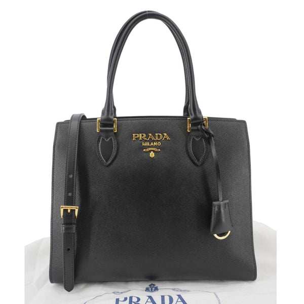 PRADA Soft Zippered Saffiano Leather Tote Bag Black