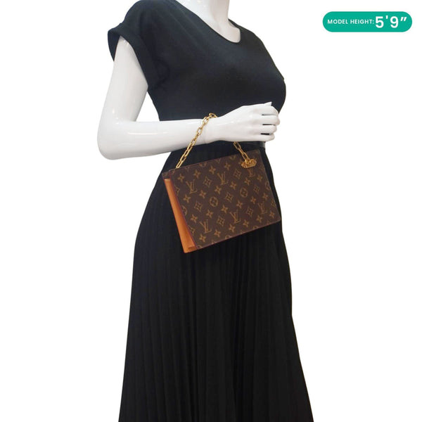 LOUIS VUITTON Legacy Monogram Canvas Chain Clutch Brown
