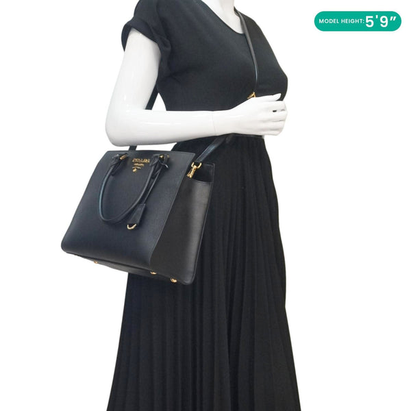 PRADA Soft Zippered Saffiano Leather Tote Bag Black