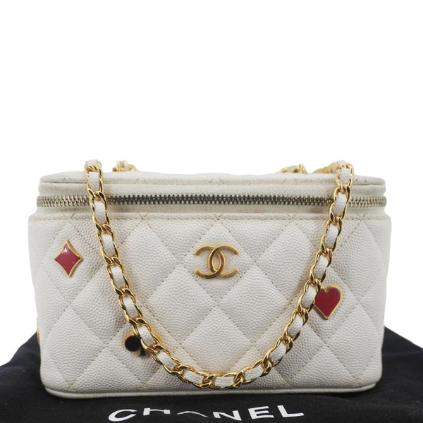 CHANEL Coco Casino Small Quilted Caviar Leather Chain Vanity Case White