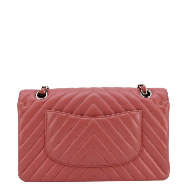 CHANEL Classic Double Flap Chevron Peach Leather Shoulder Bag back look
