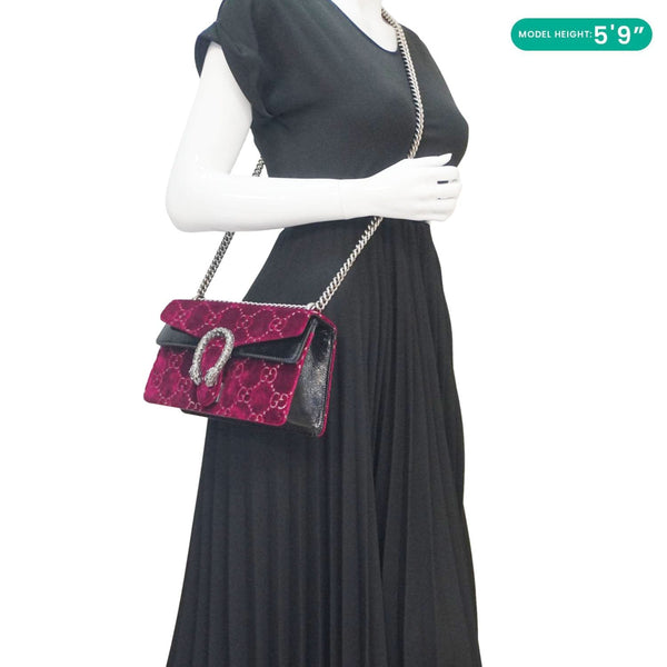 GUCCI Dionysus Small GG Velvet Shoulder Bag Maroon 499623