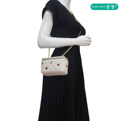 CHANEL Coco Casino Small Quilted Caviar Leather Chain Vanity Case White